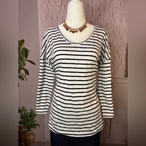 Talbots Black and White Striped Long Sleeve Top large 100% cotton